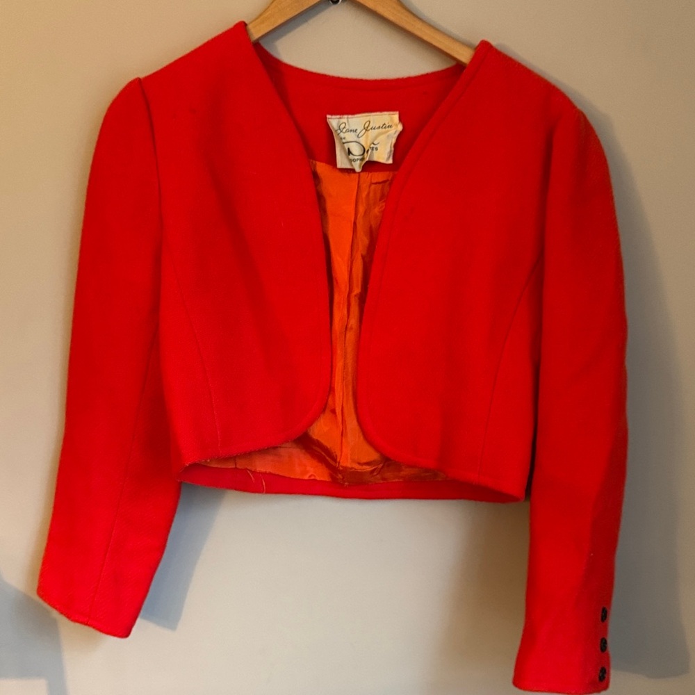 Jane Justin tweed cropped womens blazer 100% wool vintage retro 1960s